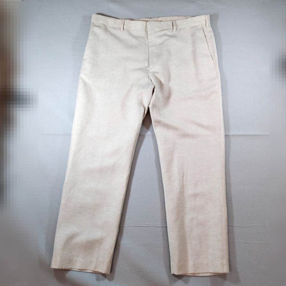 Men's Cubavera Beach Resort Wear Linen Light Beige Flat Front Pants Size 40 x 30